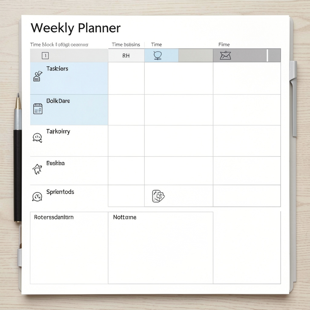 Weekly planner with time blocks